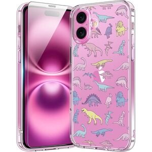 iPhone 16 Plus Case Clear Cute Dinosaur Cover Screen Protector Slim Acrylic